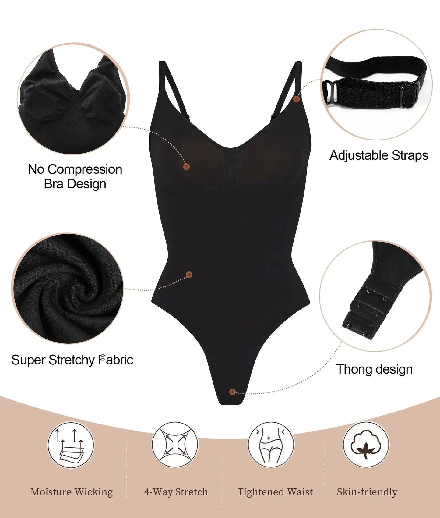 V-Neck Spaghetti Strap Bodysuit Shapewear with Open Crotch