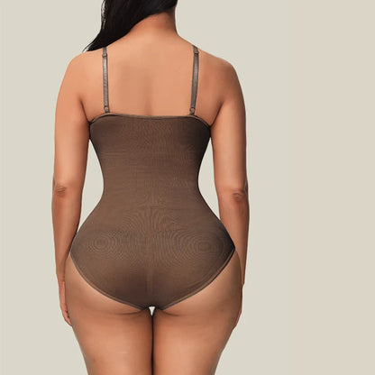 V-Neck Spaghetti Strap Bodysuit Shapewear with Open Crotch