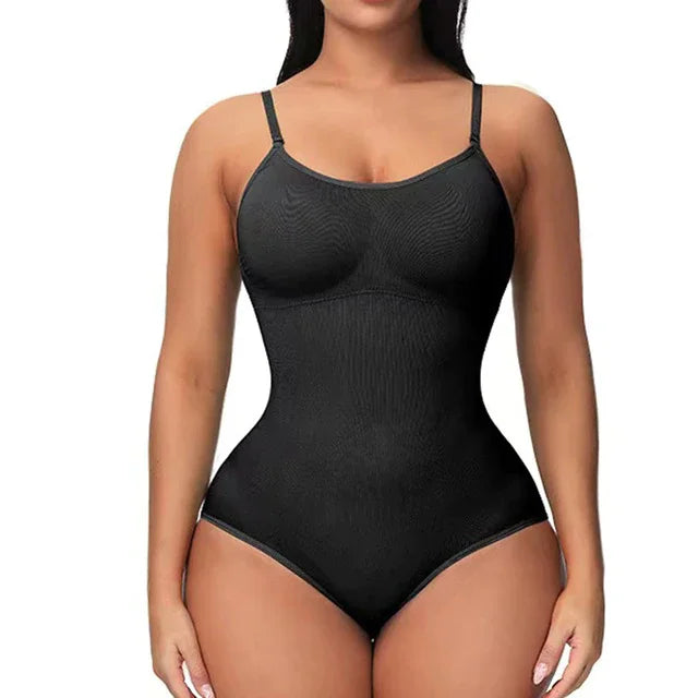 V-Neck Spaghetti Strap Bodysuit Shapewear with Open Crotch