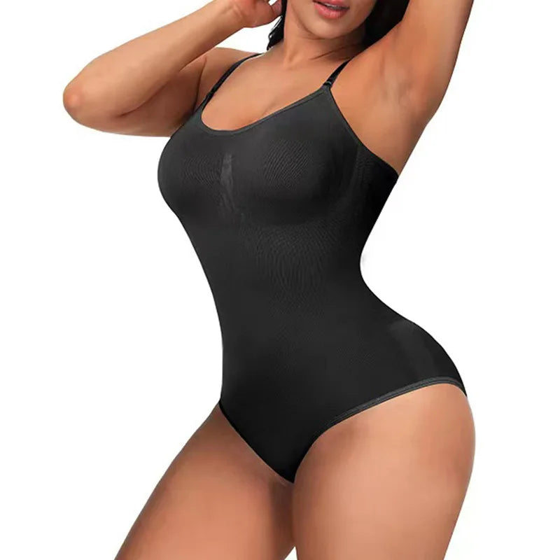 V-Neck Spaghetti Strap Bodysuit Shapewear with Open Crotch