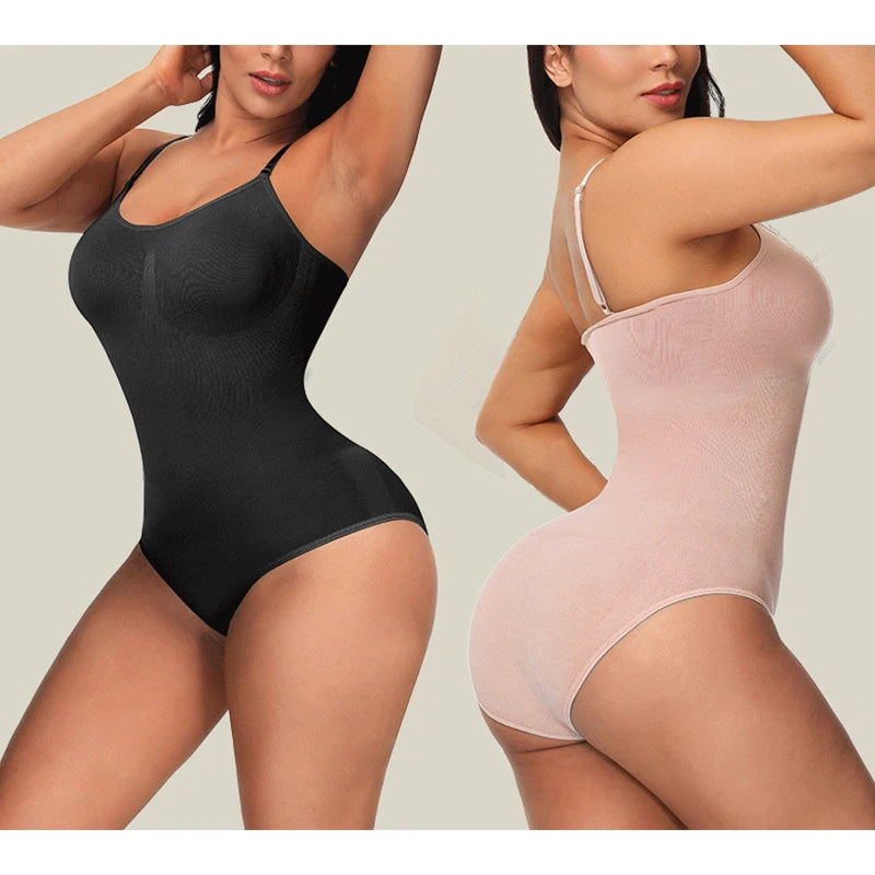 V-Neck Spaghetti Strap Bodysuit Shapewear with Open Crotch