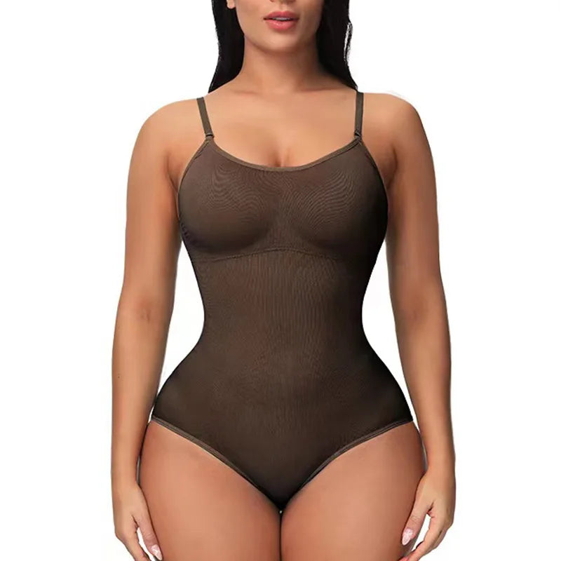 V-Neck Spaghetti Strap Bodysuit Shapewear with Open Crotch