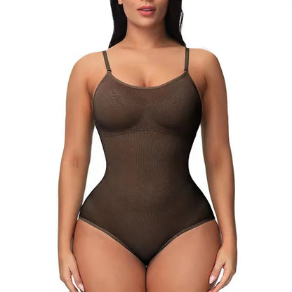 V-Neck Spaghetti Strap Bodysuit Shapewear with Open Crotch