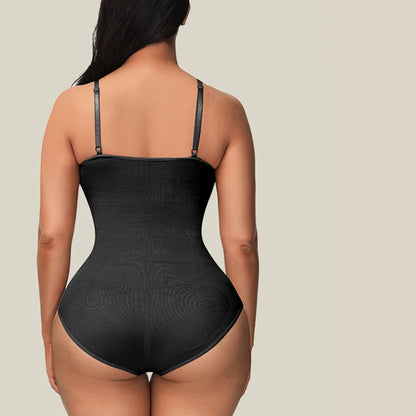V-Neck Spaghetti Strap Bodysuit Shapewear with Open Crotch