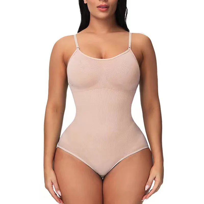 V-Neck Spaghetti Strap Bodysuit Shapewear with Open Crotch