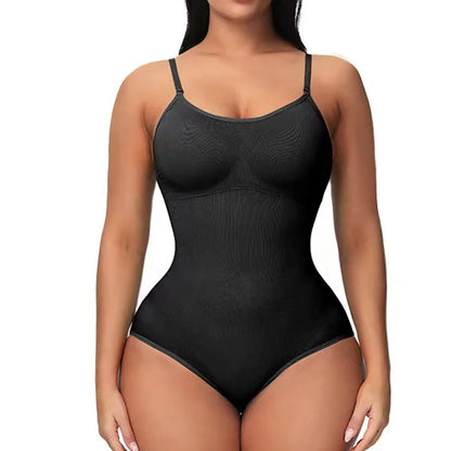 V-Neck Spaghetti Strap Bodysuit Shapewear with Open Crotch