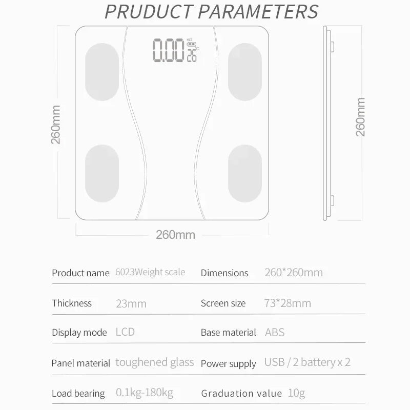 2026 Smart Bluetooth Body Weight & Fat Scale with App