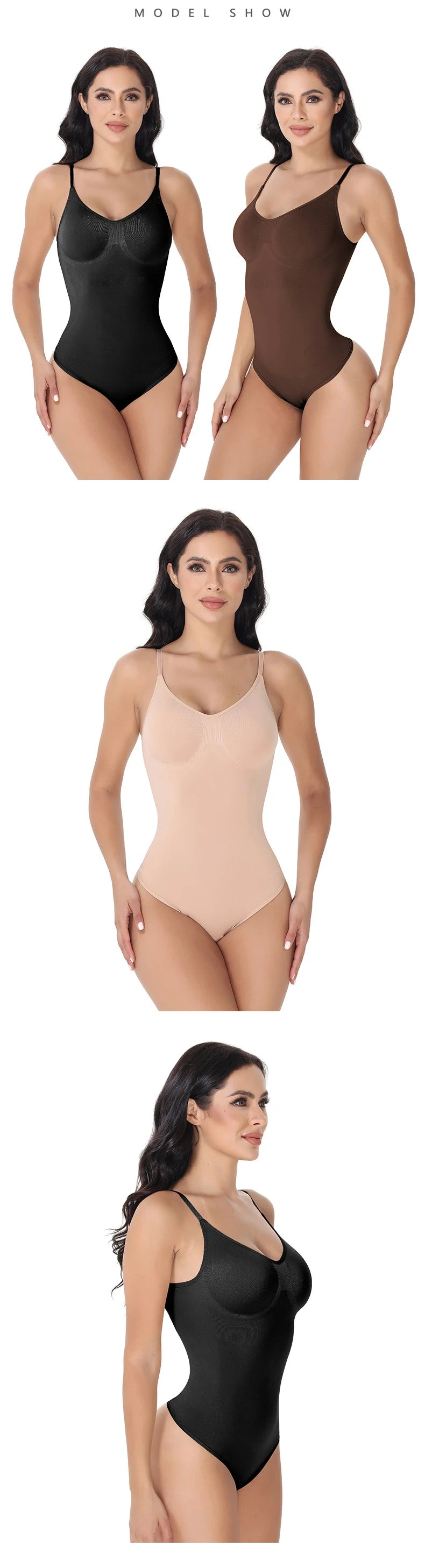 V-Neck Spaghetti Strap Bodysuit Shapewear with Open Crotch
